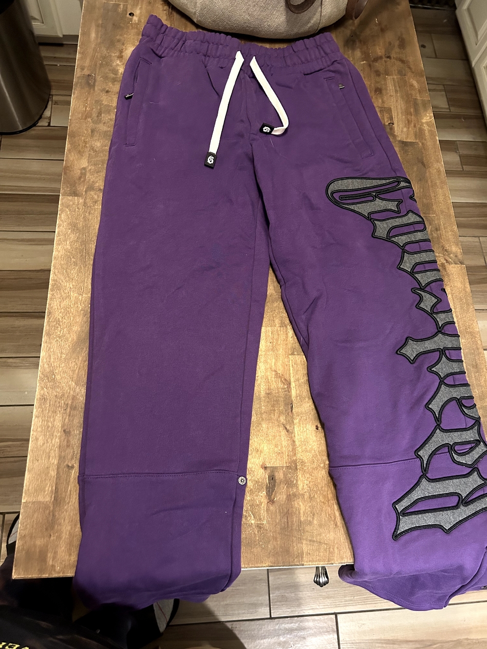 Purple GodSpeed  Sweatpants with Grey Side Script Metal Buttons On Legs‼️